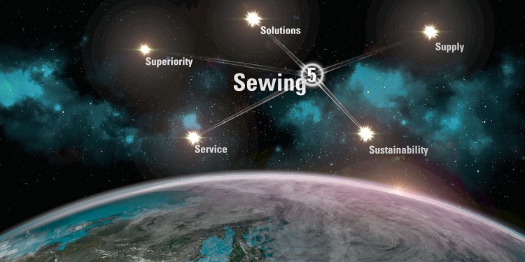 Die 5 Elemente von Sewing5, dargestellt als Sterne im Weltall