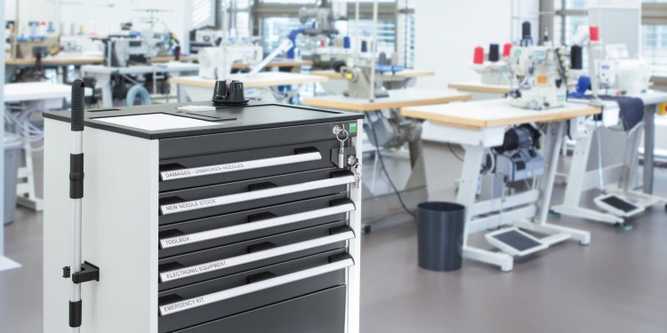 Needle dispensing trolley belonging to the INH Quality Management in a sewing factory